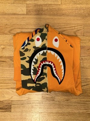 Bape A Bathing Ape Shark Full Zip Hoodie Og Orange Half Camo Size Medium [M]